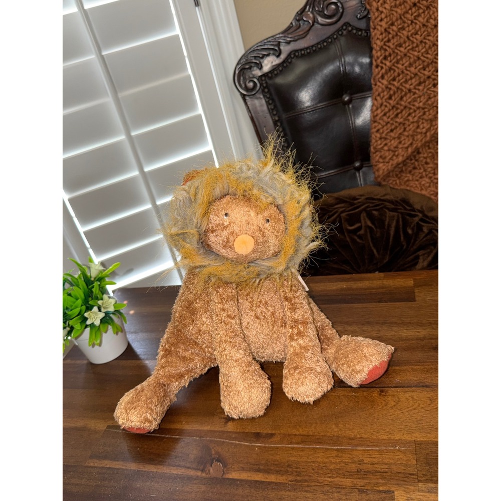 Moulin Roty Lion Plush Stuffed Animal Brown Shaggy Mane French Toy 12 inch